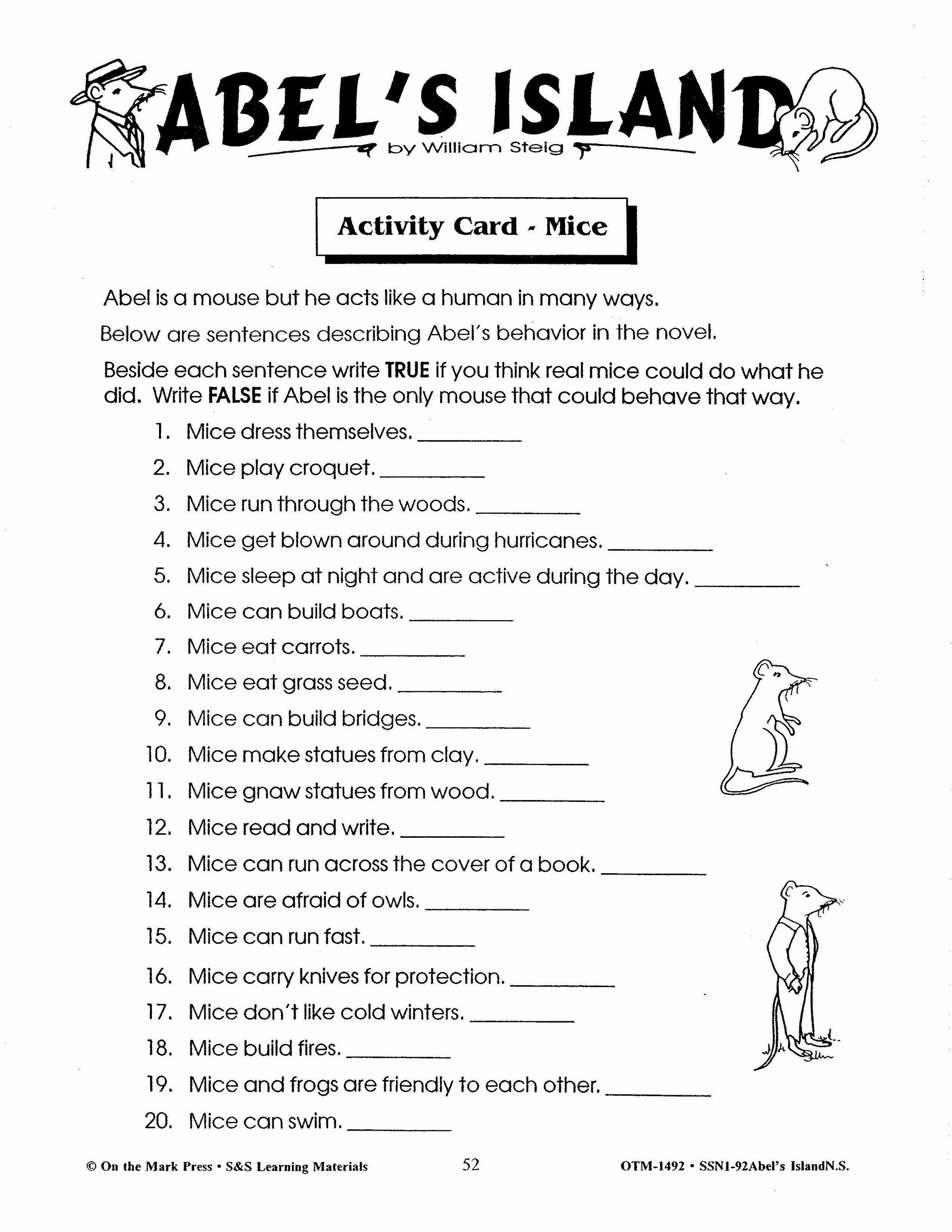 Abel's Island, by William Steig Lit Link Grades 4-6