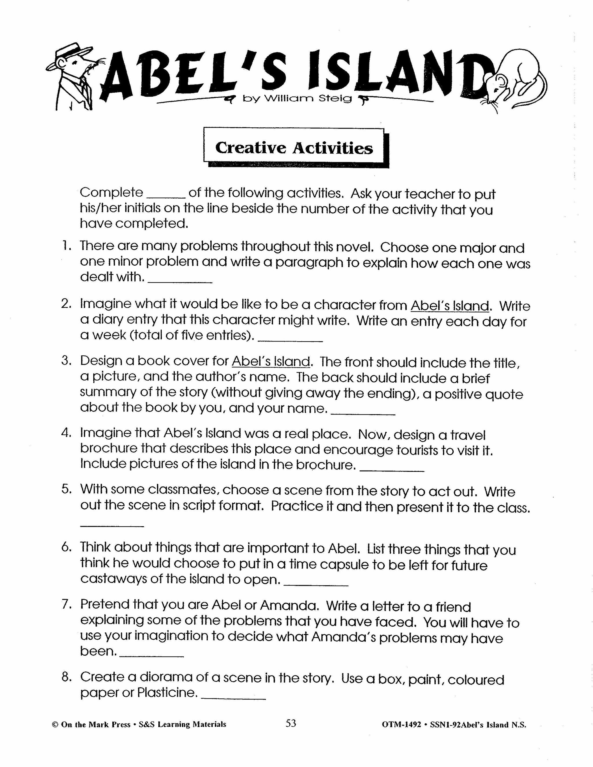 Abel's Island, by William Steig Lit Link Grades 4-6