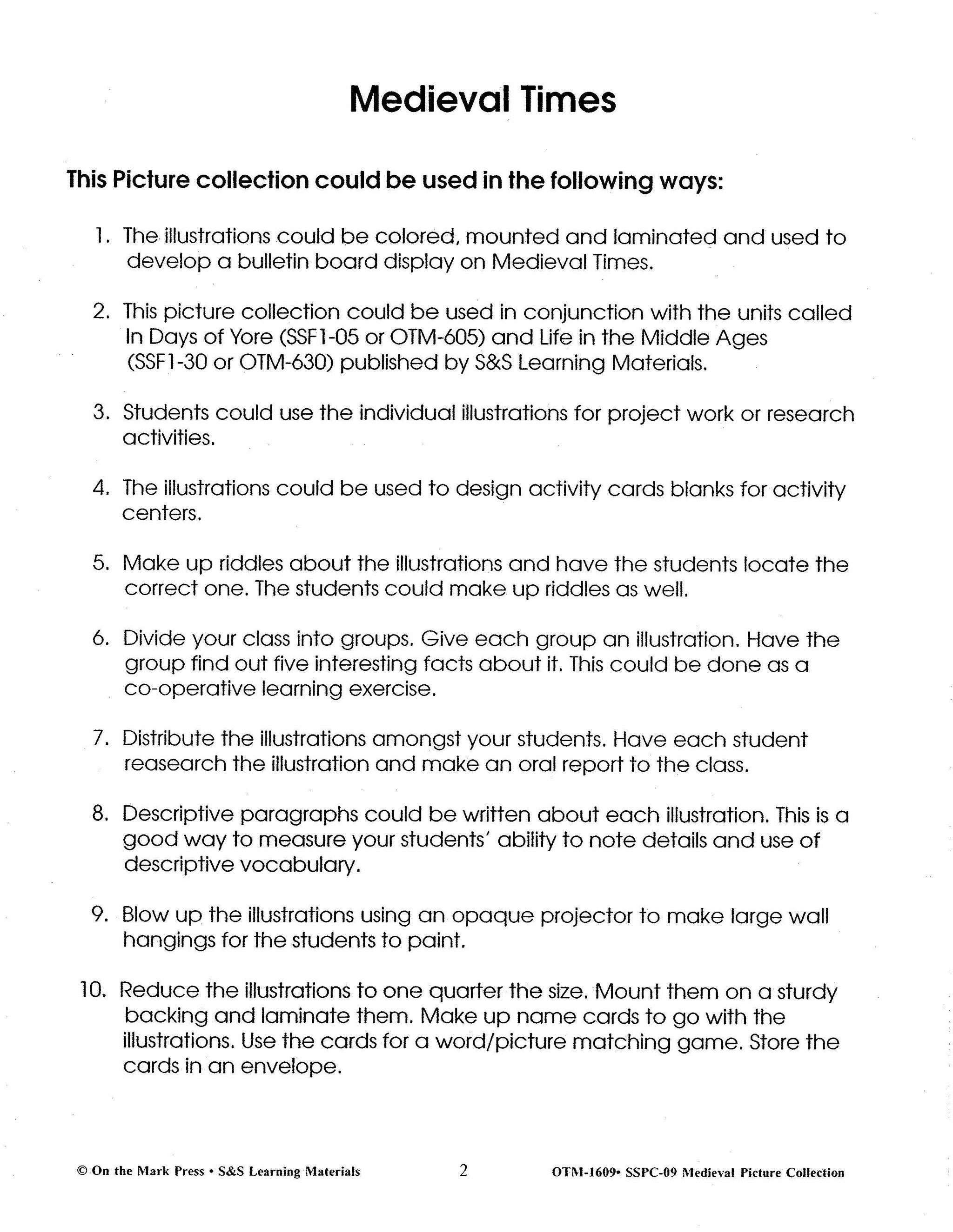 Medieval Black & White Picture Collection Grades 2-8