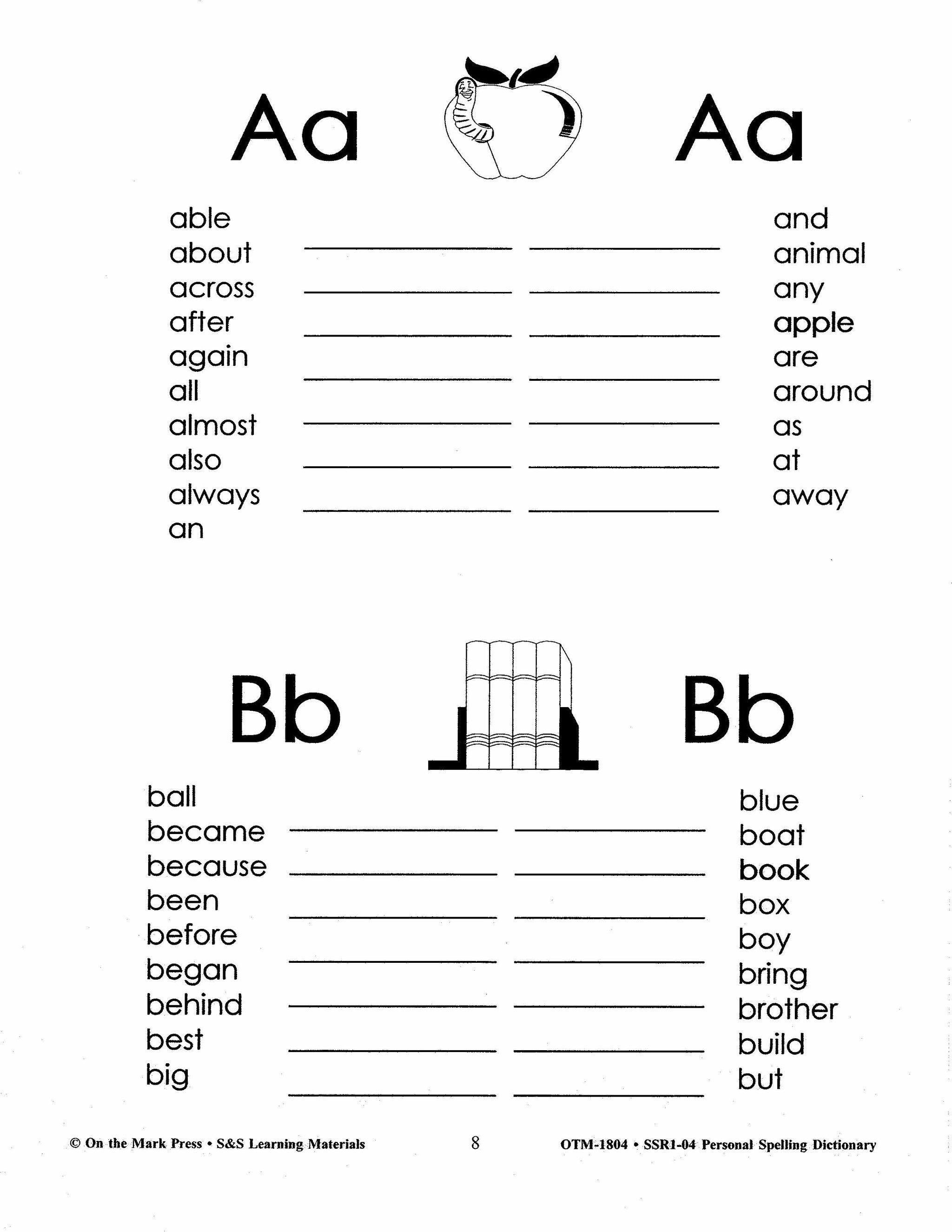 Personal Spelling Dictionary Grades 2-5