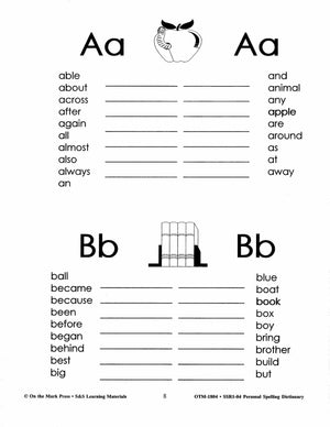 Personal Spelling Dictionary Grades 2-5