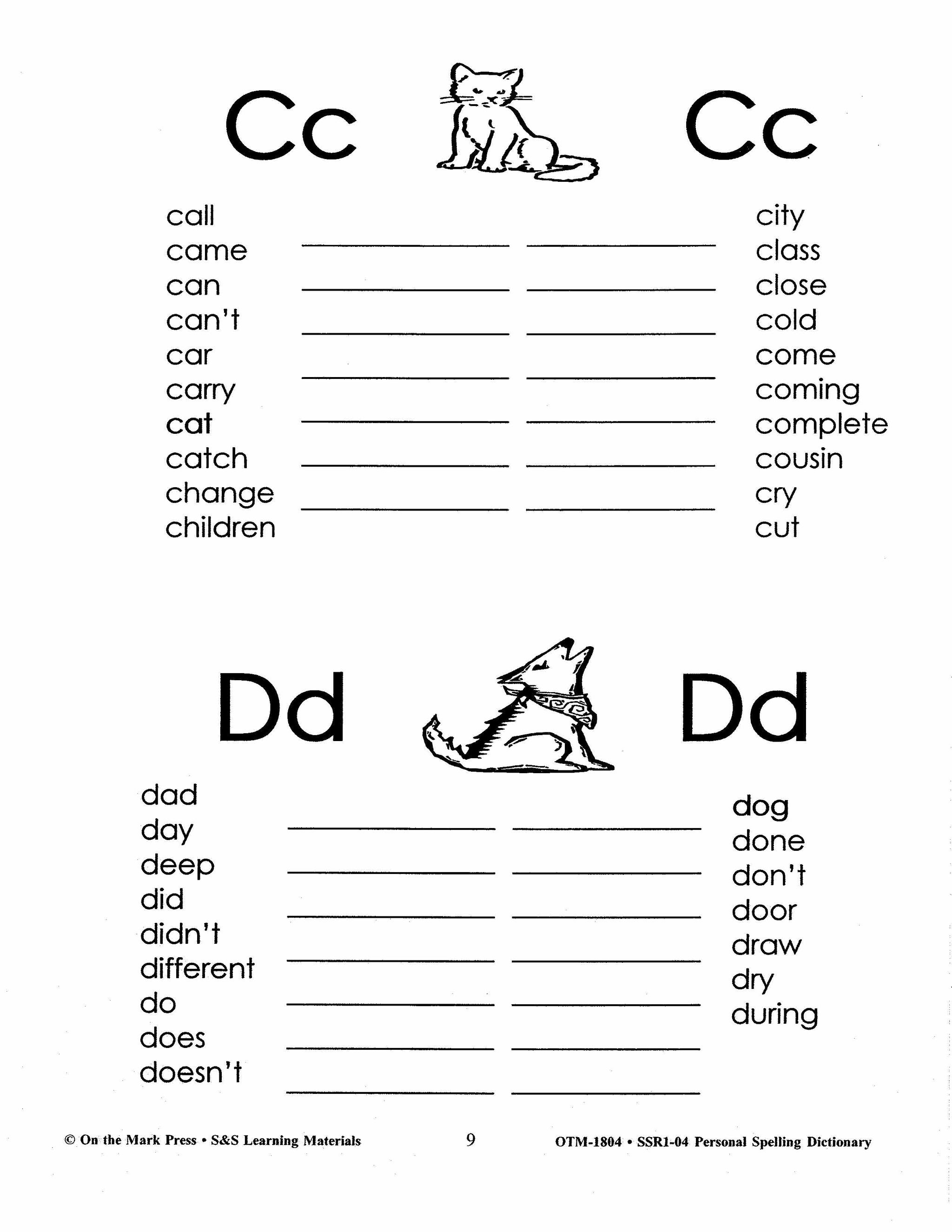 Personal Spelling Dictionary Grades 2-5