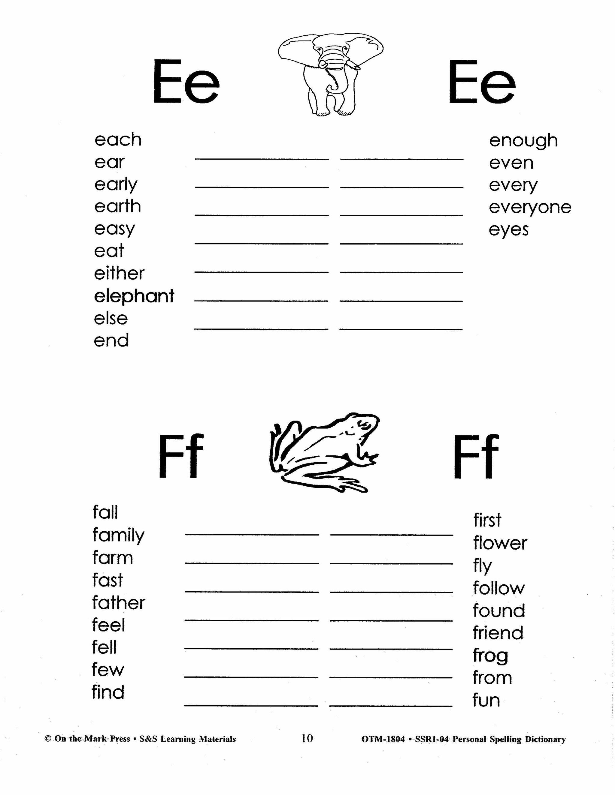 Personal Spelling Dictionary Grades 2-5
