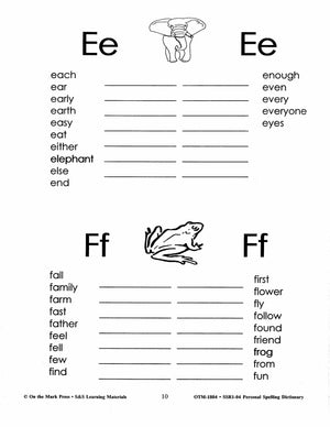 Personal Spelling Dictionary Grades 2-5