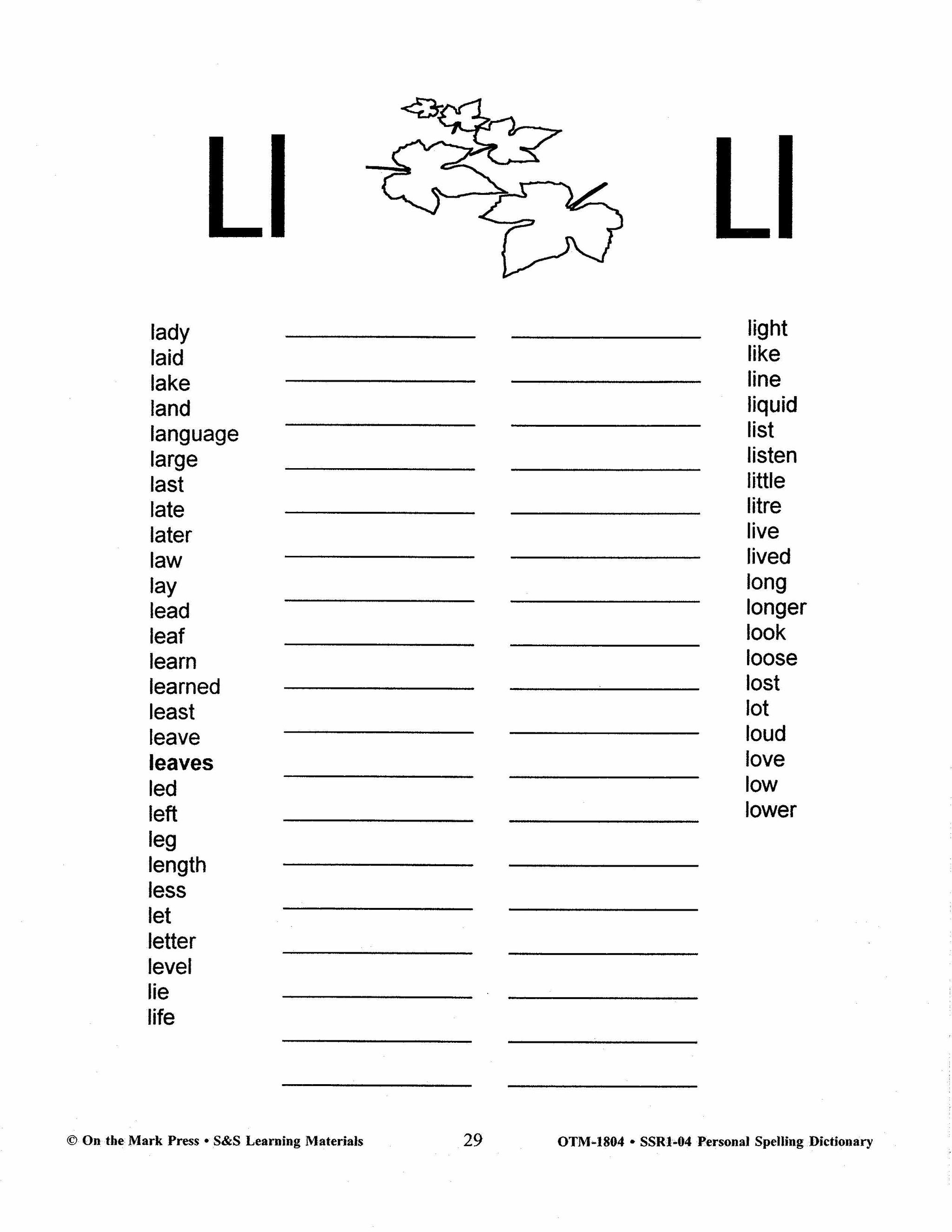 Personal Spelling Dictionary Grades 2-5
