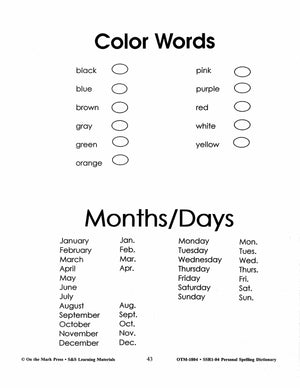 Personal Spelling Dictionary Grades 2-5