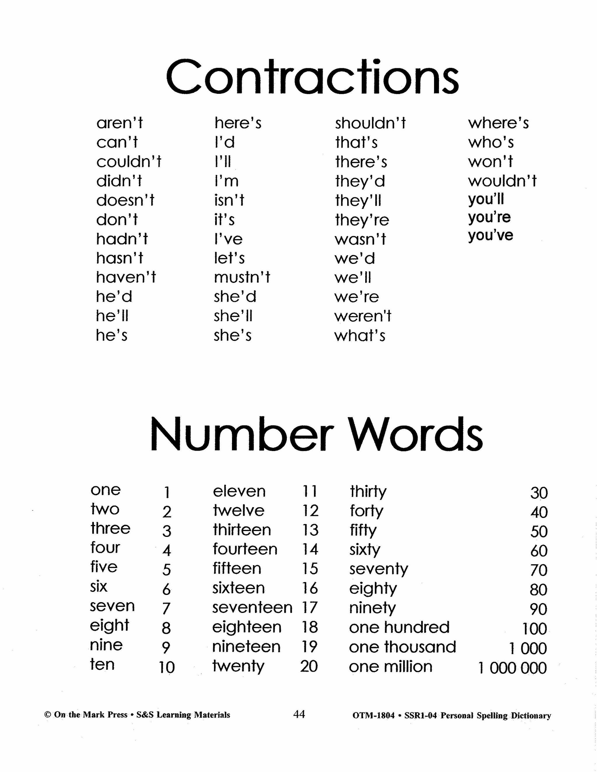 Personal Spelling Dictionary Grades 2-5