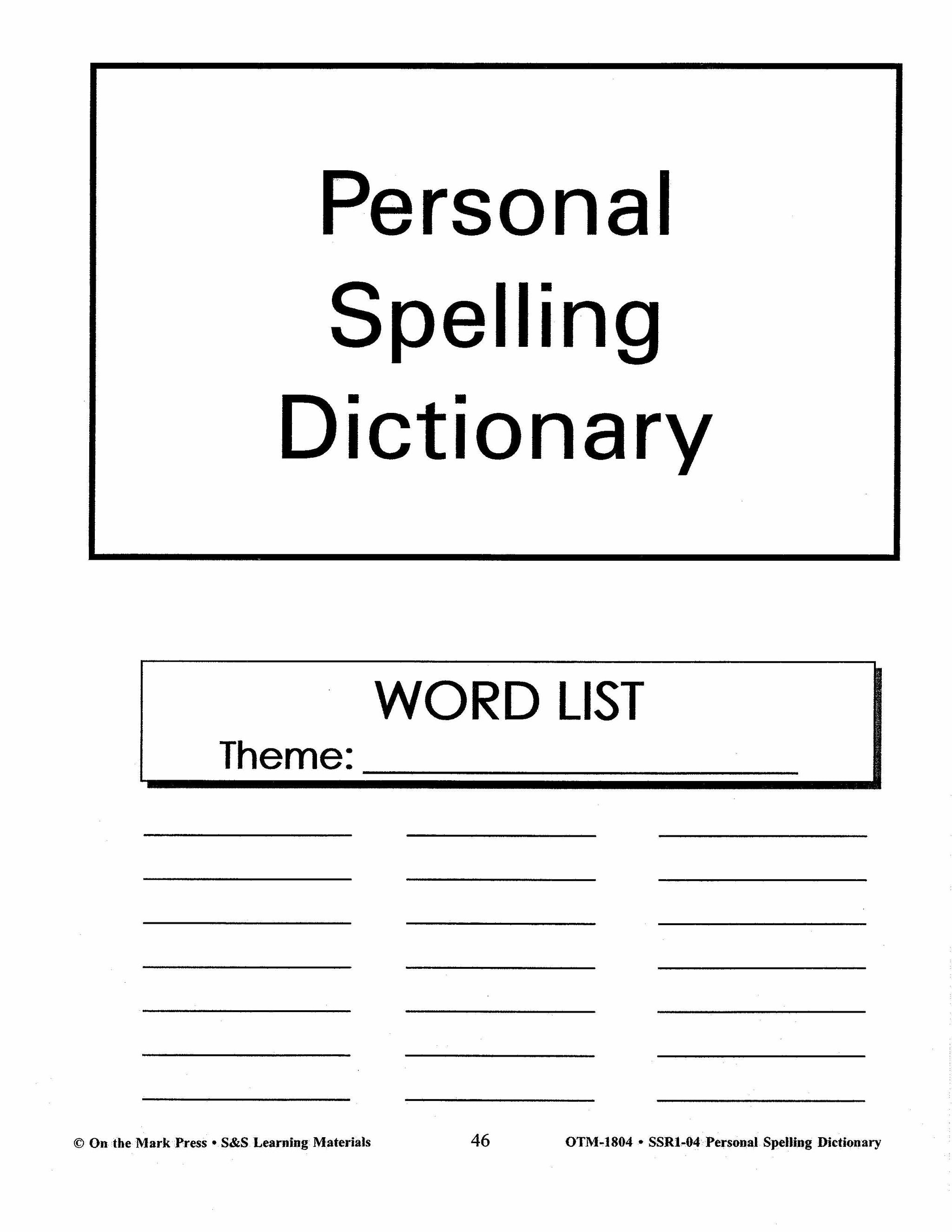 Personal Spelling Dictionary Grades 2-5
