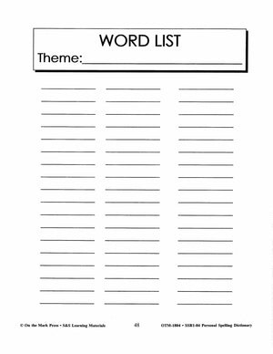 Personal Spelling Dictionary Grades 2-5