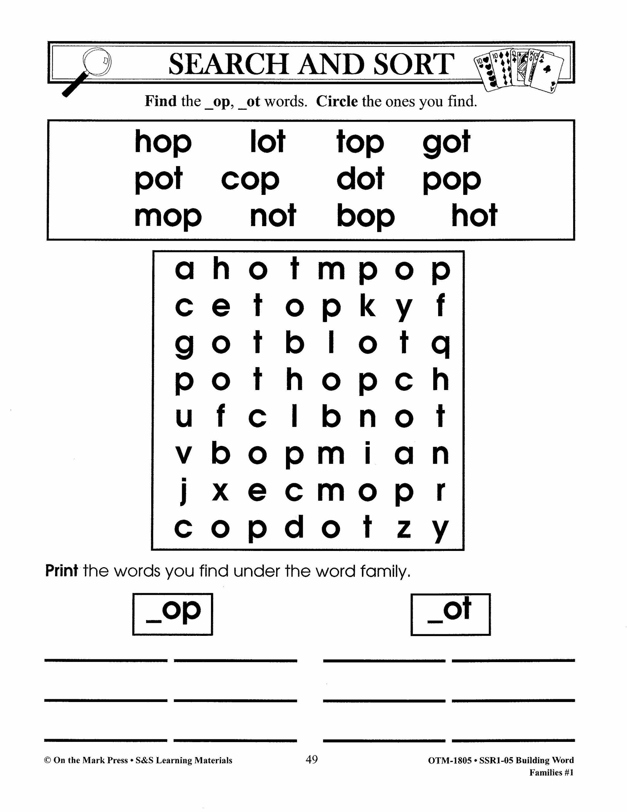 Word Families: Short Vowels Grades 1-2