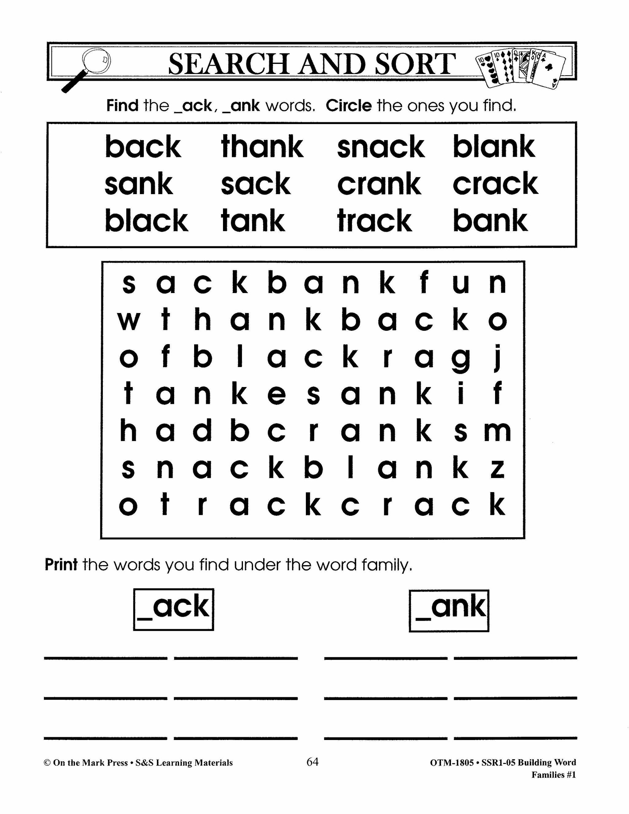 Word Families: Short Vowels Grades 1-2