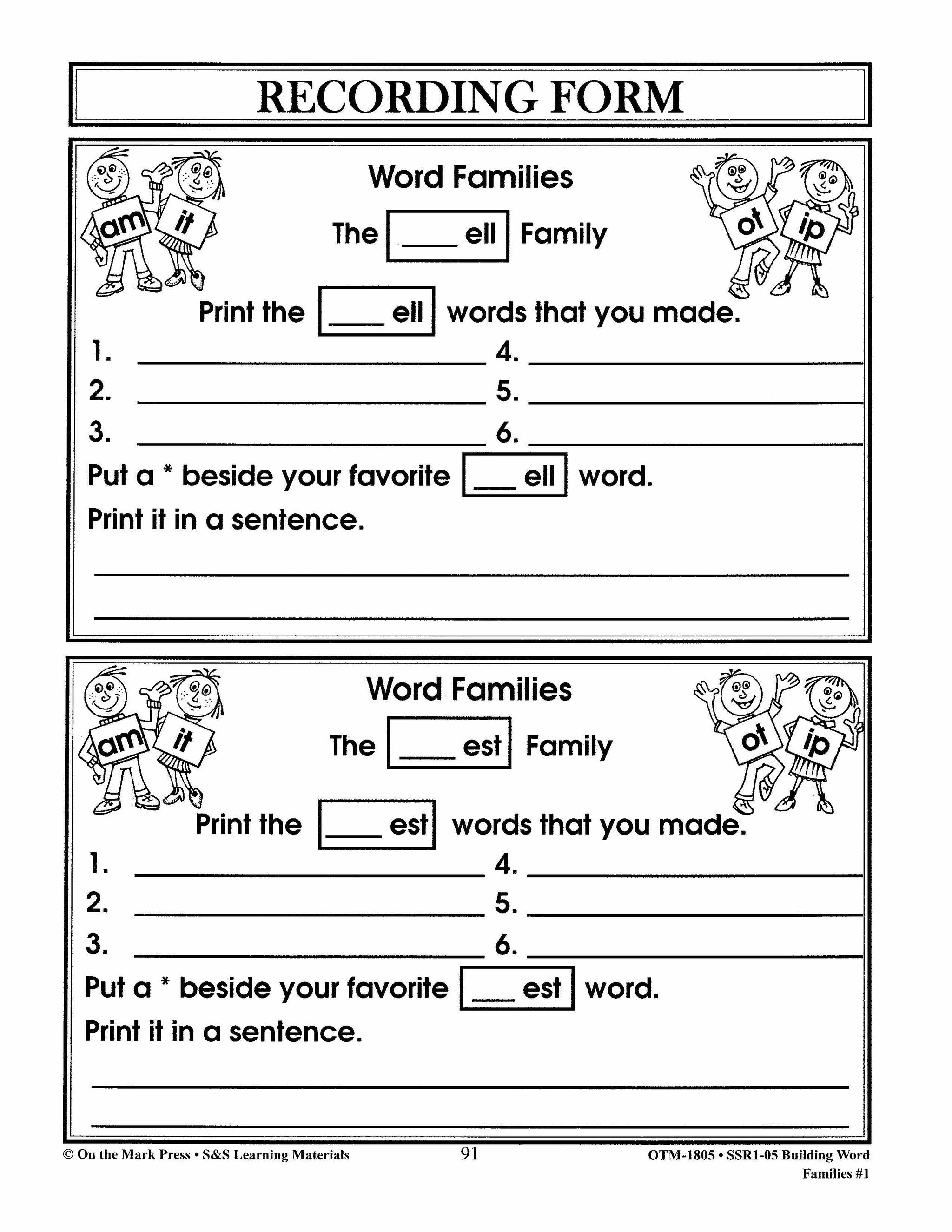 Word Families: Short Vowels Grades 1-2