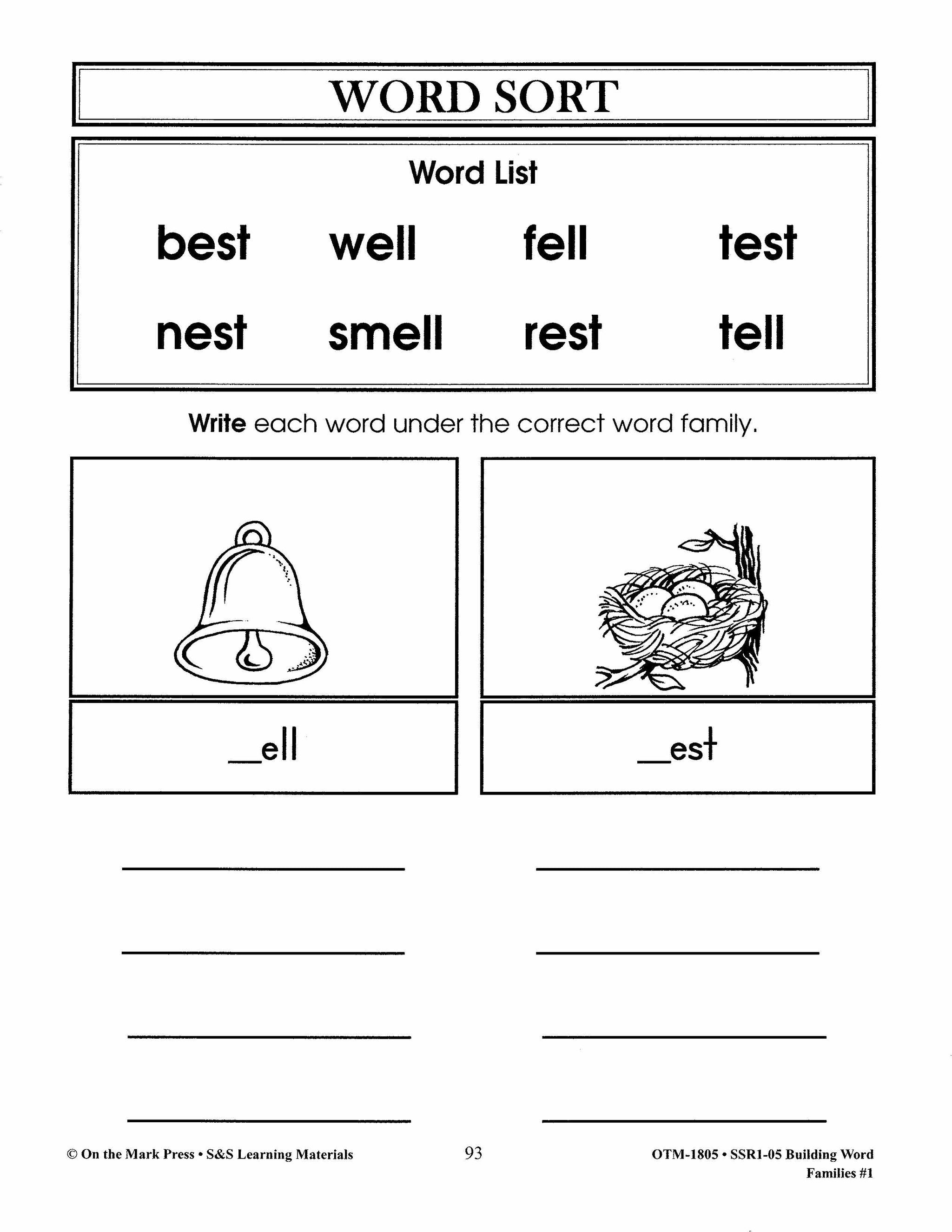 Word Families: Short Vowels Grades 1-2