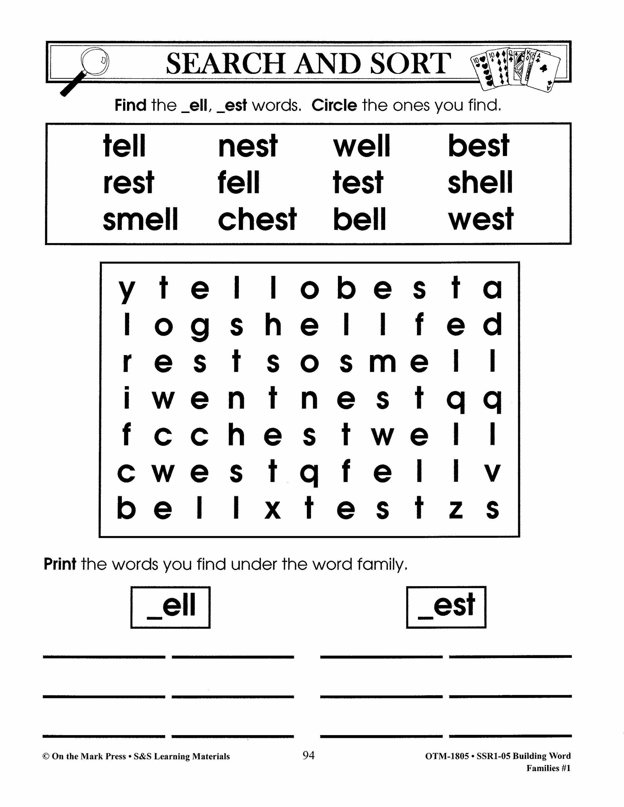 Word Families: Short Vowels Grades 1-2