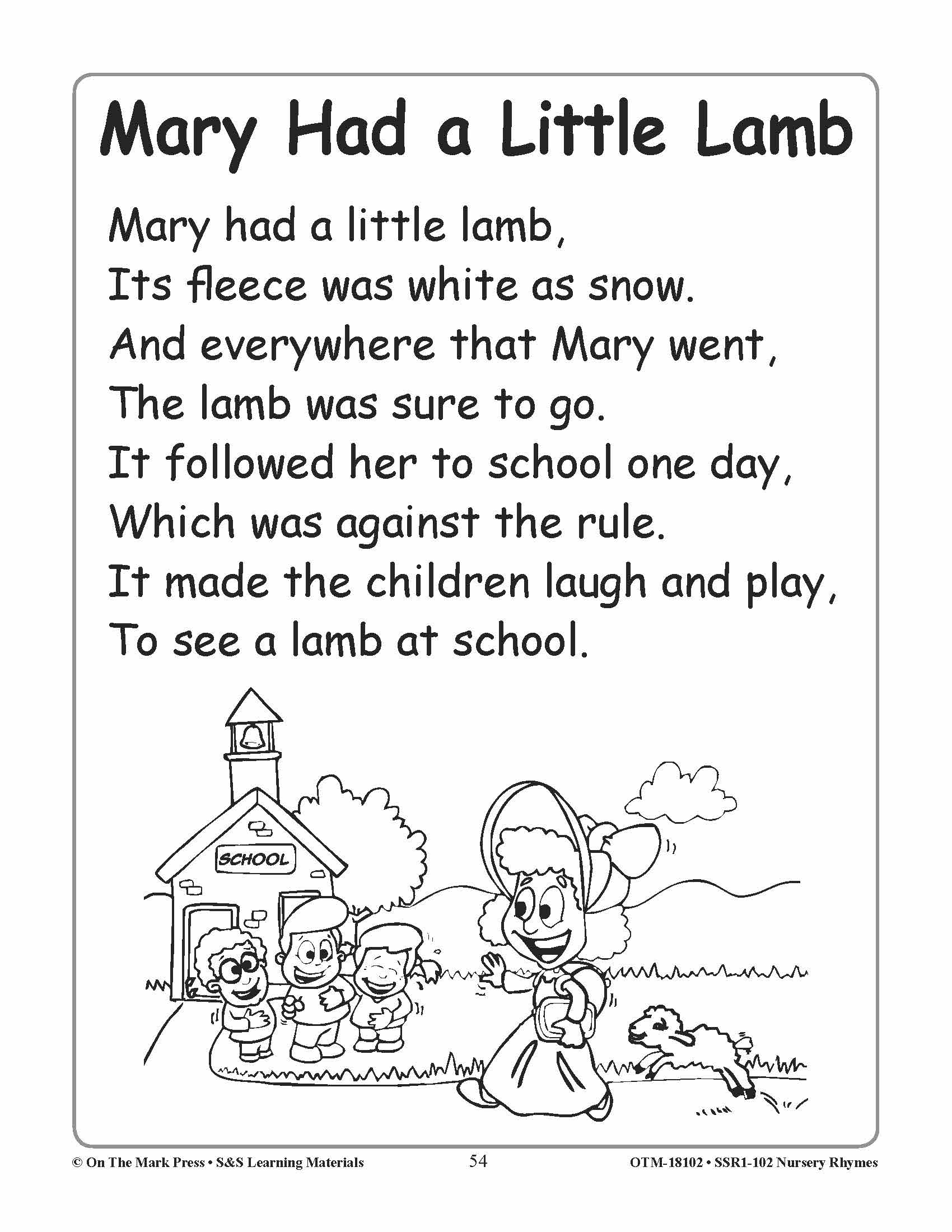 Nursery Rhymes: Developing Reading, Rhyming & Phonetic Skills Grades Kindergarten