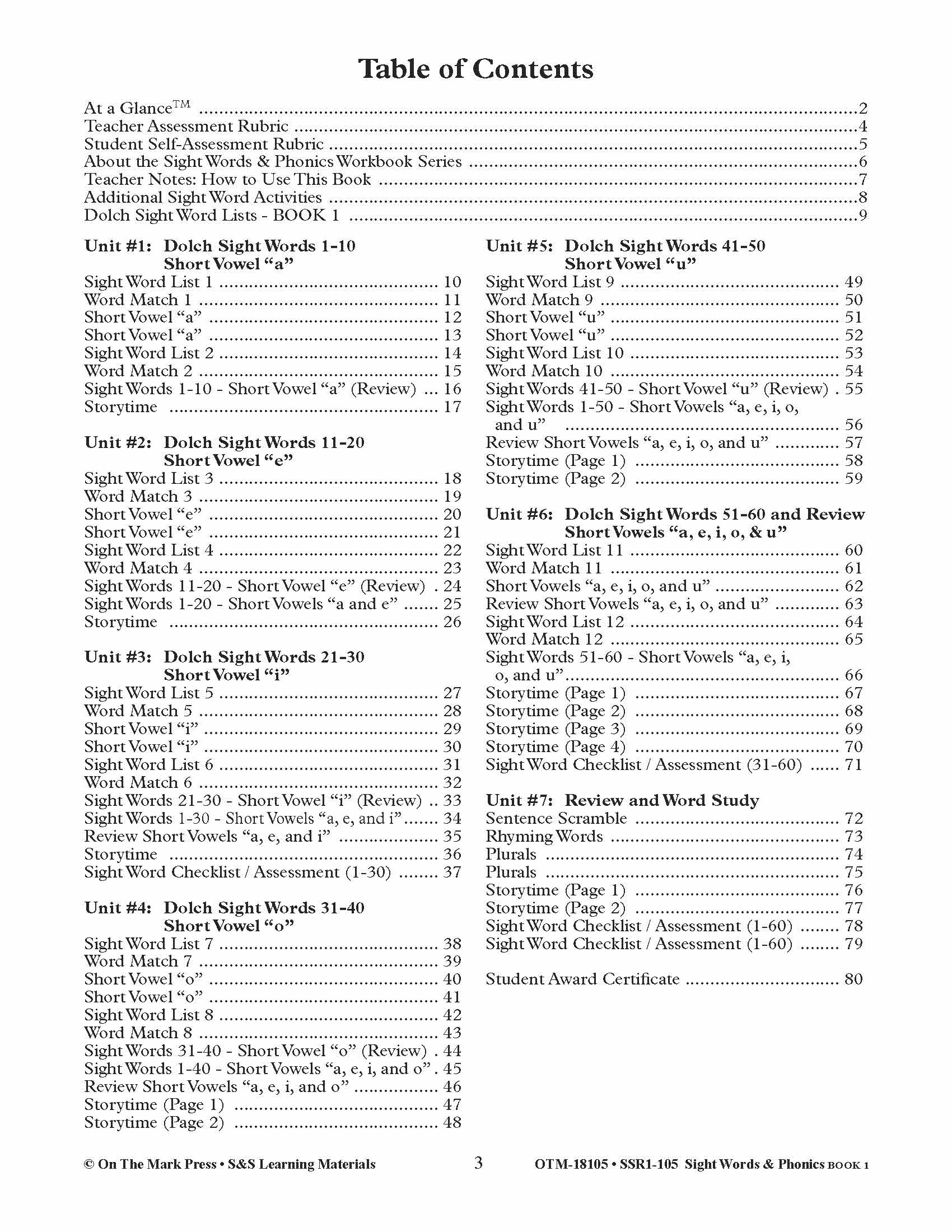 Sight Words & Phonics Book 1 Grades Junior Kindergarten to Grade 1