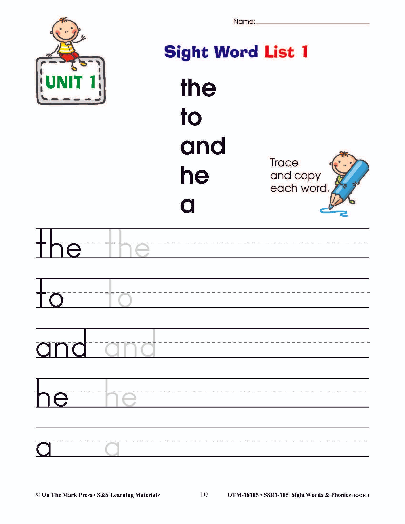 Sight Words & Phonics Book 1 Grades Junior Kindergarten to Grade 1