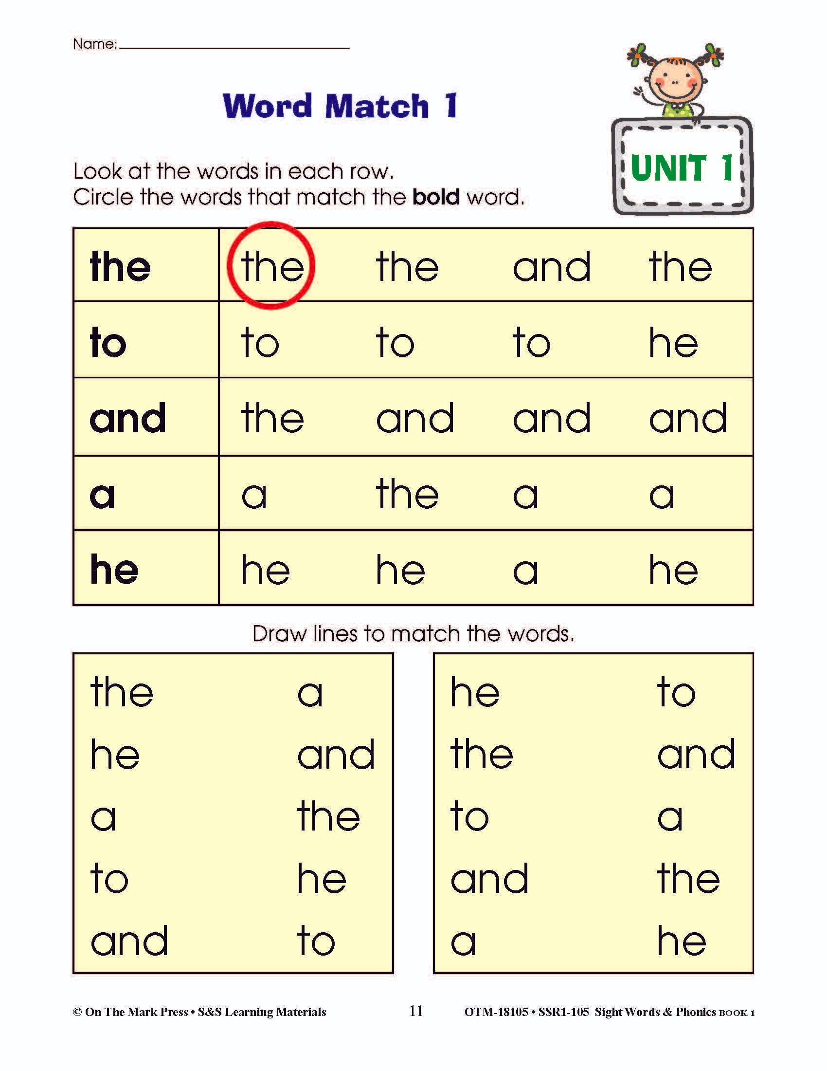 Sight Words & Phonics Book 1 Grades Junior Kindergarten to Grade 1