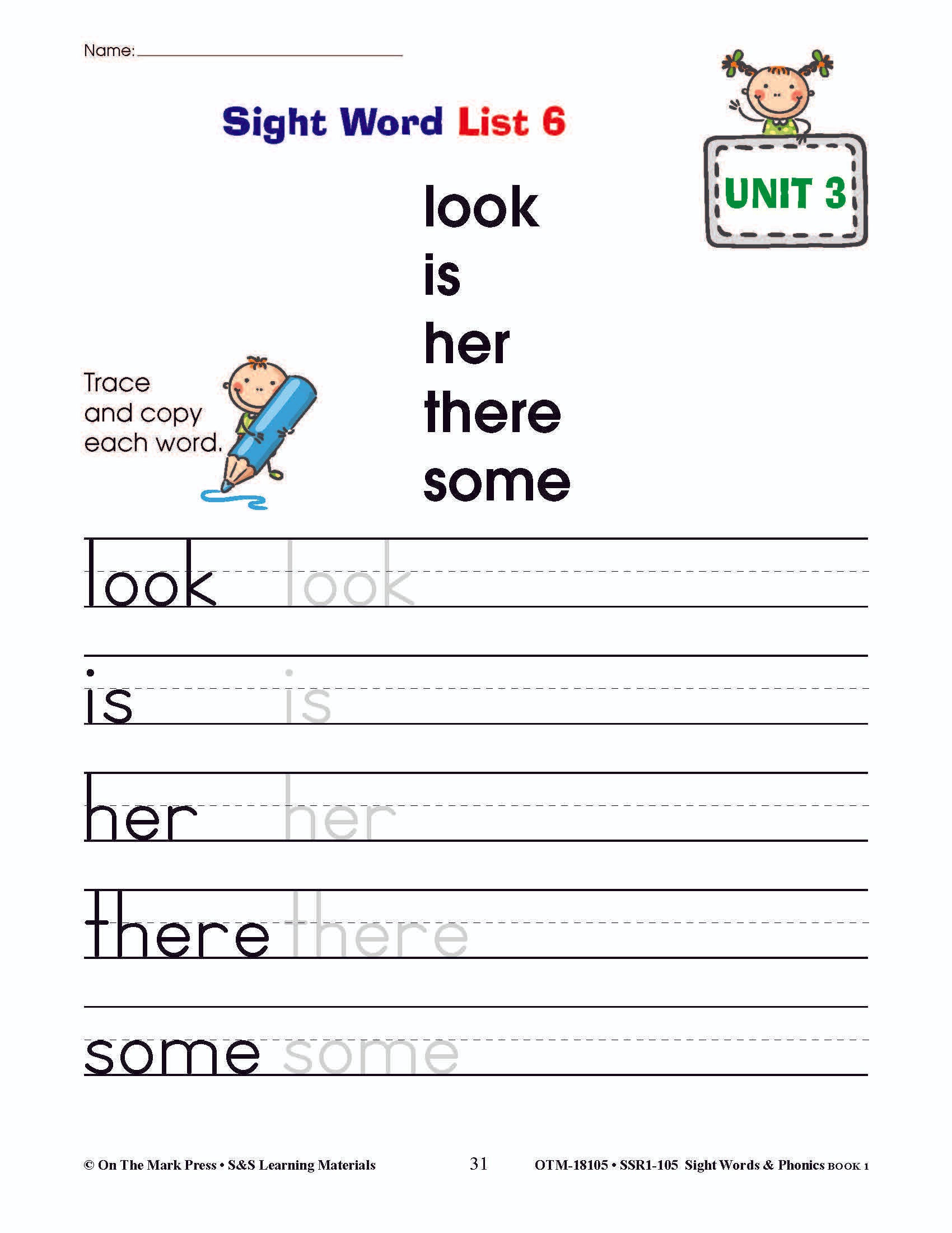 Sight Words & Phonics Book 1 Grades Junior Kindergarten to Grade 1