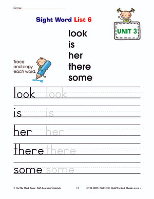Sight Words & Phonics Book 1 Grades Junior Kindergarten to Grade 1