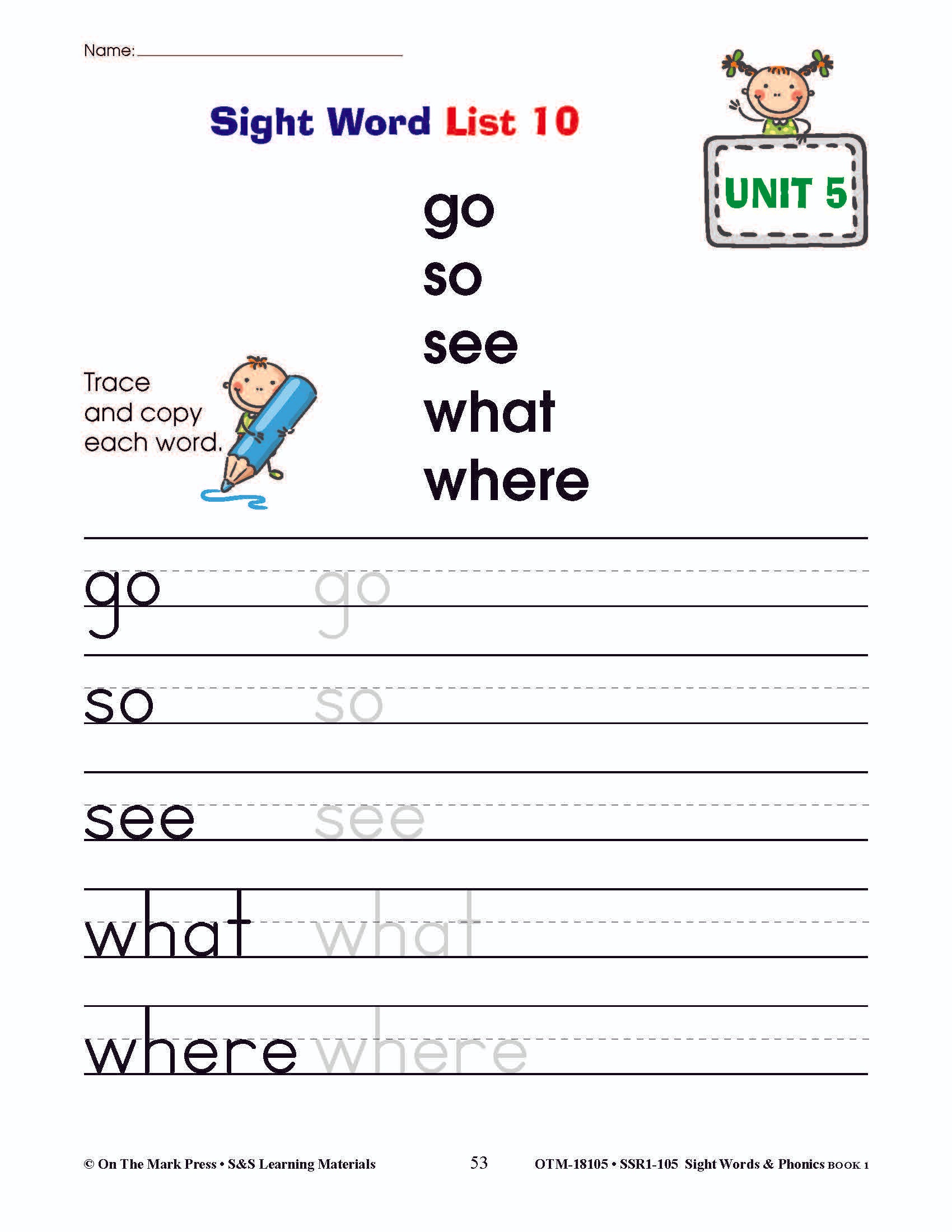 Sight Words & Phonics Book 1 Grades Junior Kindergarten to Grade 1