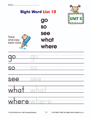 Sight Words & Phonics Book 1 Grades Junior Kindergarten to Grade 1
