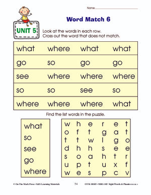 Sight Words & Phonics Book 1 Grades Junior Kindergarten to Grade 1