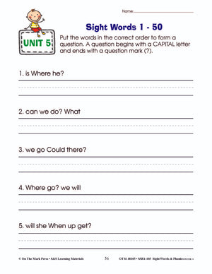 Sight Words & Phonics Book 1 Grades Junior Kindergarten to Grade 1