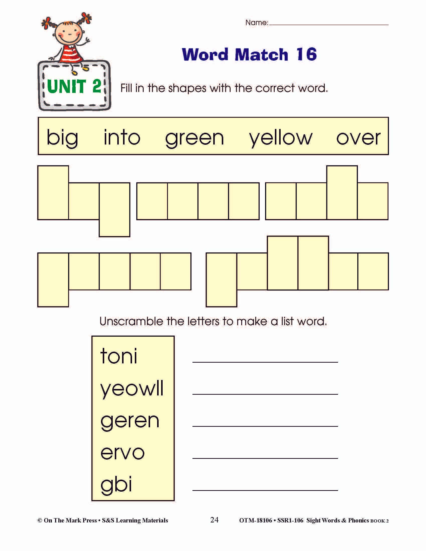 Sight Words & Phonics Book 2 Grades Junior Kindergarten to Grade 1