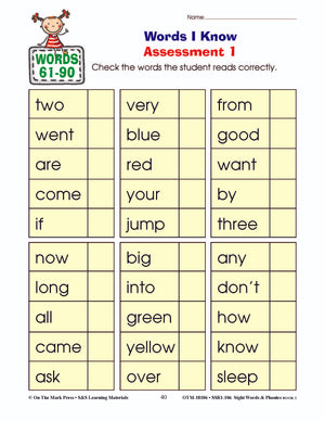 Sight Words & Phonics Book 2 Grades Junior Kindergarten to Grade 1