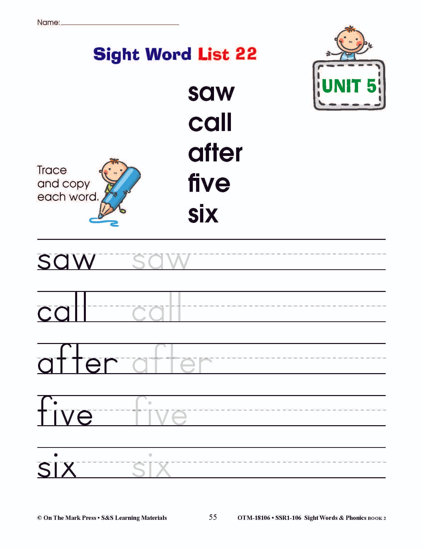 Sight Words & Phonics Book 2 Grades Junior Kindergarten to Grade 1