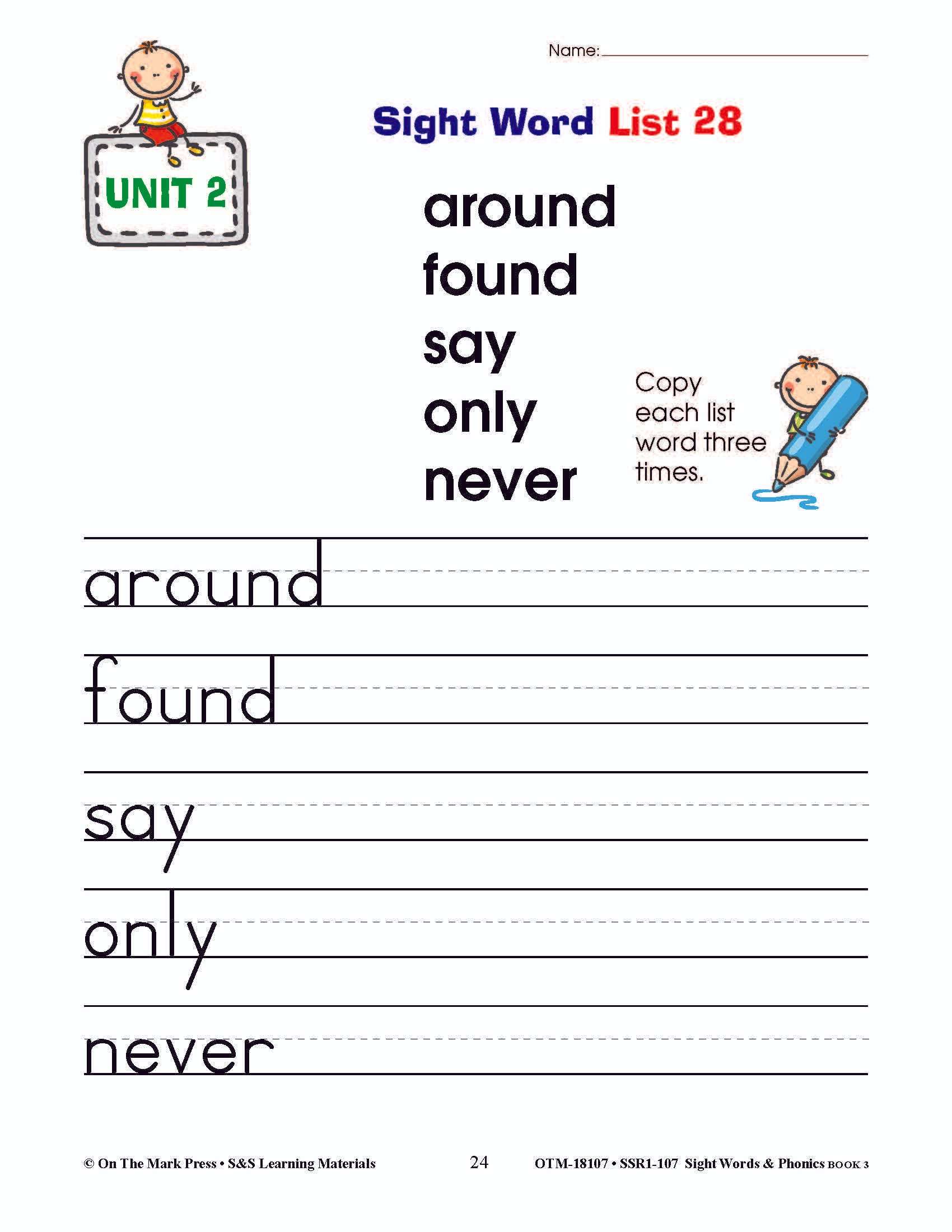 Sight Words & Phonics Book 3 Grades Junior Kindergarten to Grade 1