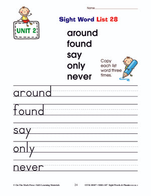 Sight Words & Phonics Book 3 Grades Junior Kindergarten to Grade 1