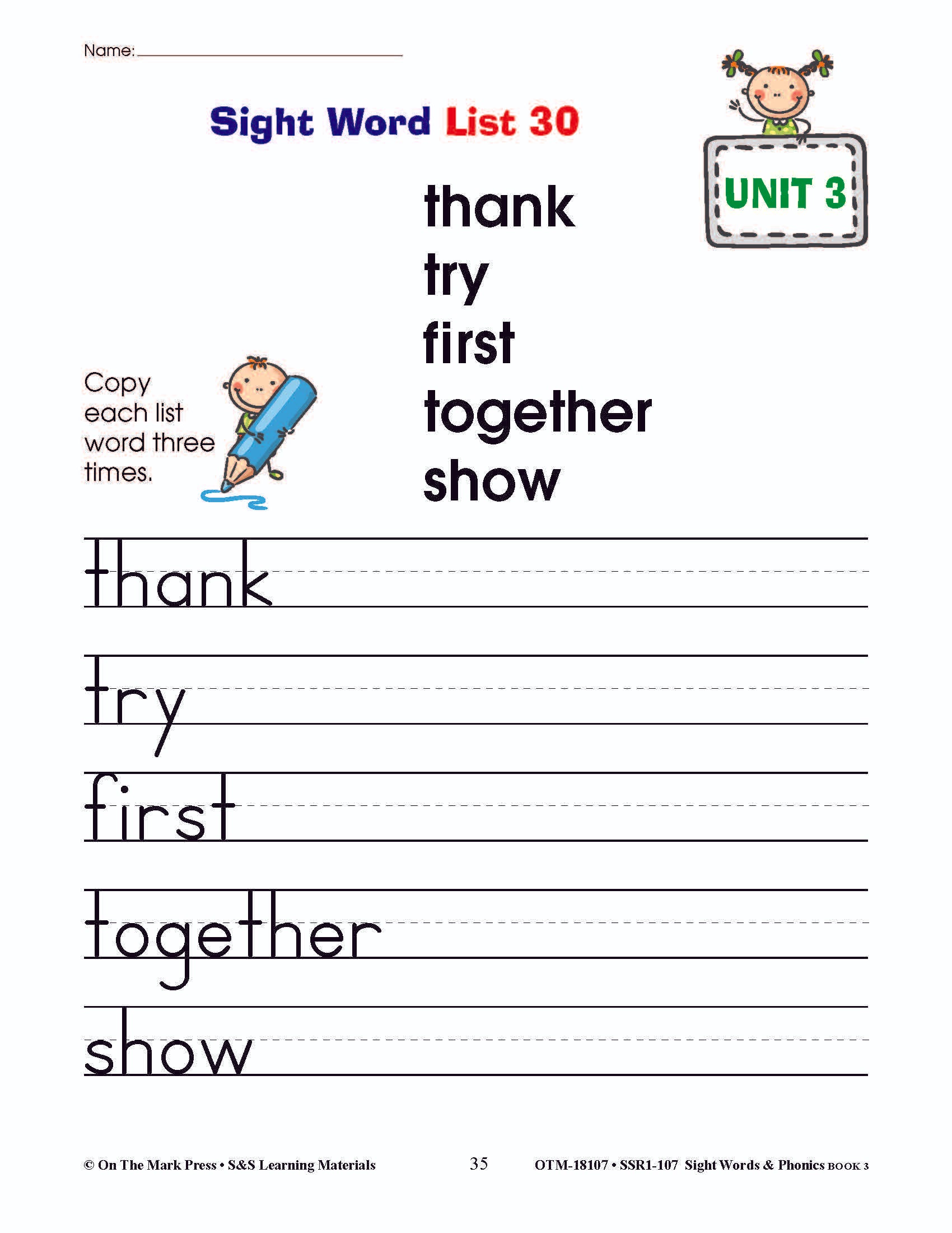 Sight Words & Phonics Book 3 Grades Junior Kindergarten to Grade 1