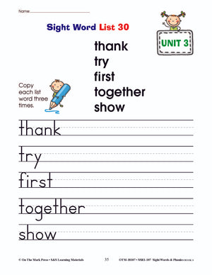 Sight Words & Phonics Book 3 Grades Junior Kindergarten to Grade 1