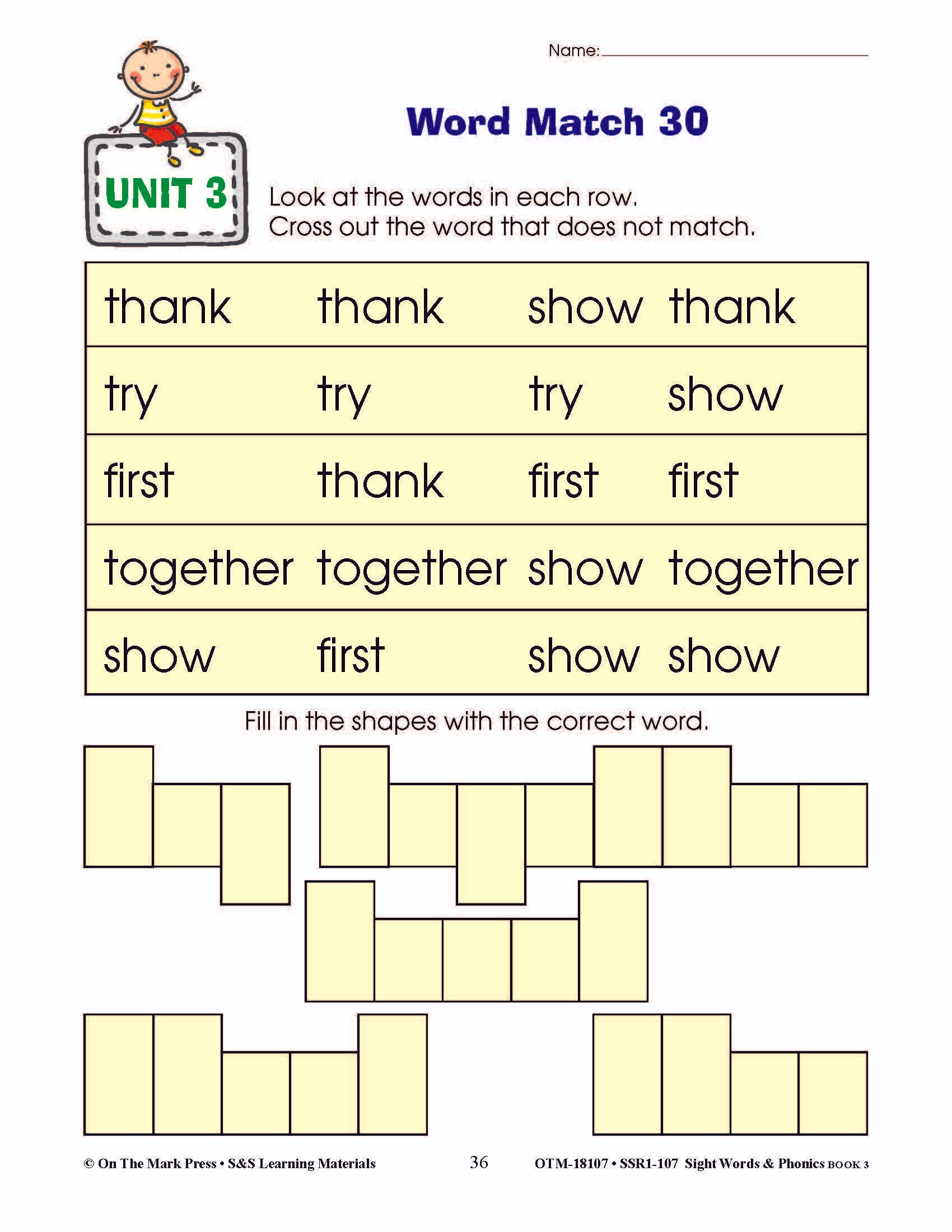 Sight Words & Phonics Book 3 Grades Junior Kindergarten to Grade 1
