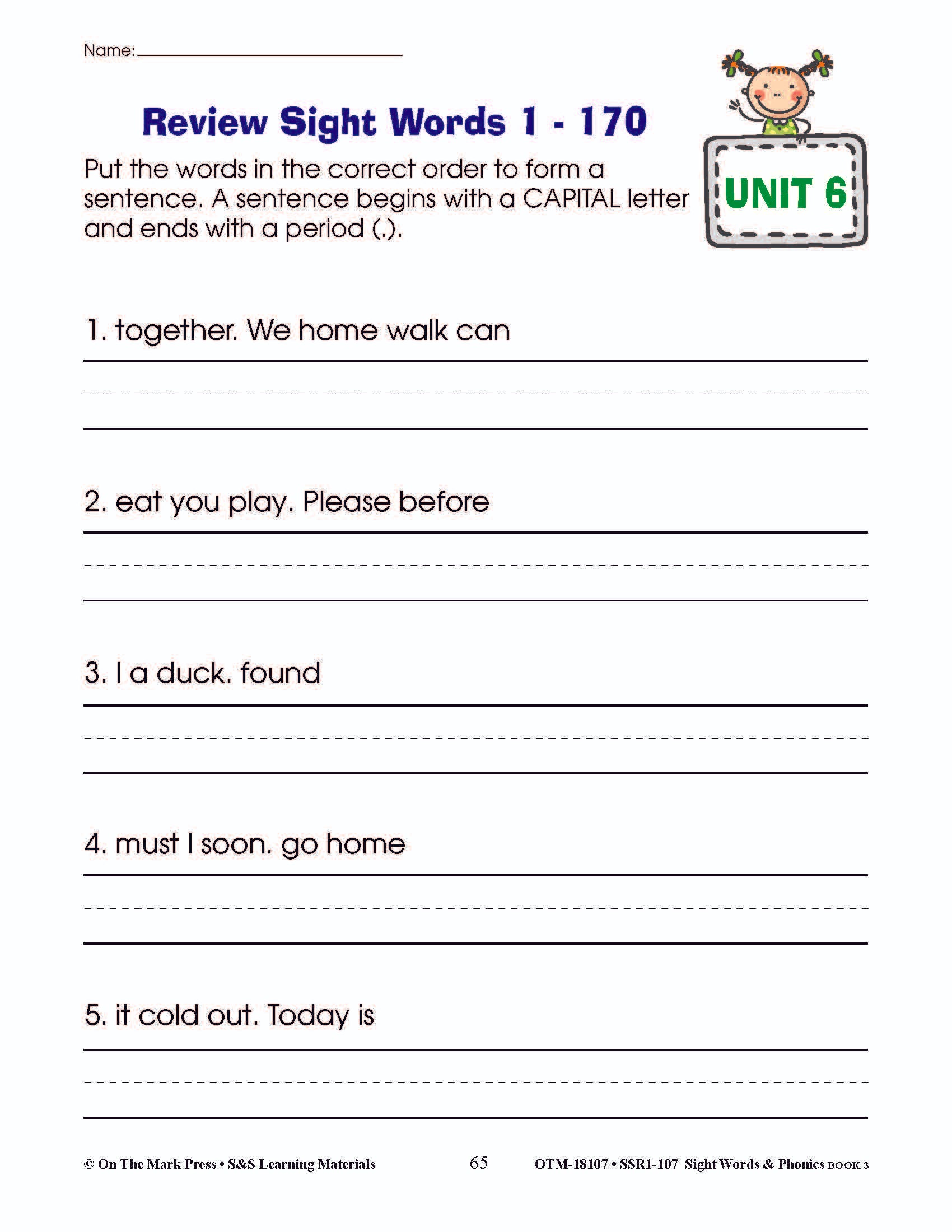 Sight Words & Phonics Book 3 Grades Junior Kindergarten to Grade 1