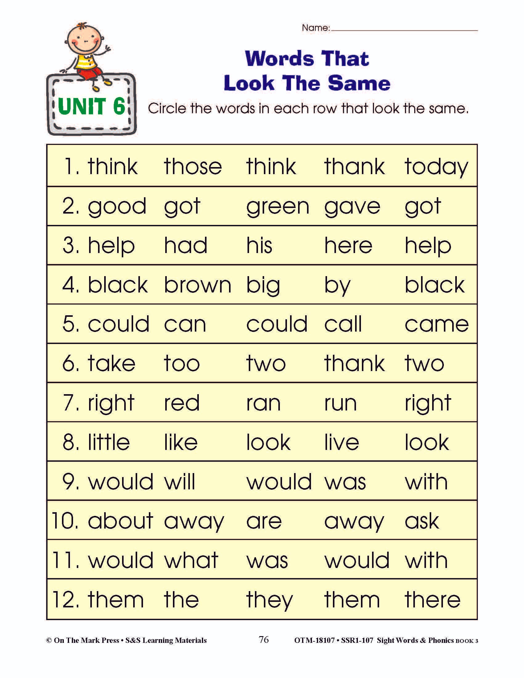 Sight Words & Phonics Book 3 Grades Junior Kindergarten to Grade 1