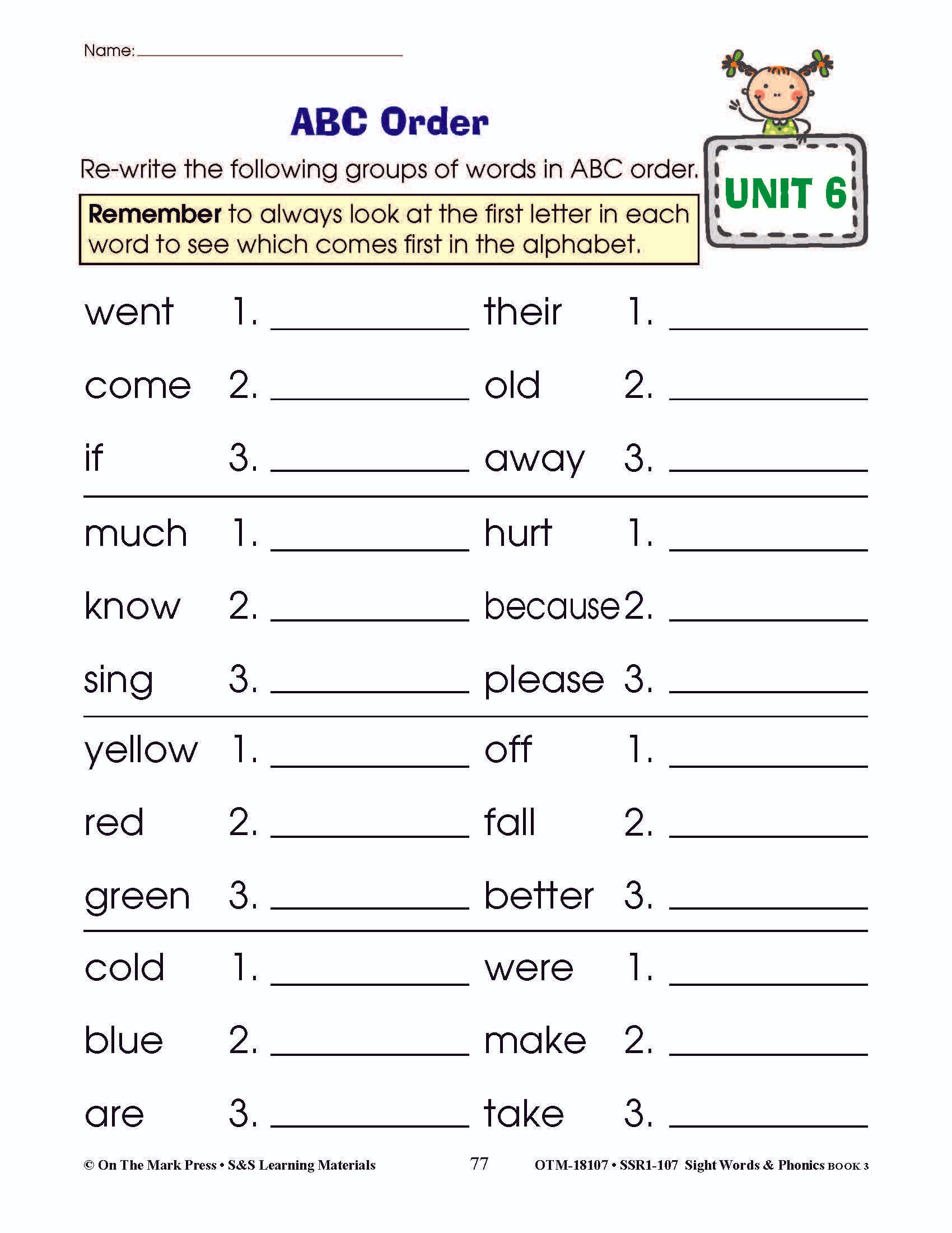 Sight Words & Phonics Book 3 Grades Junior Kindergarten to Grade 1