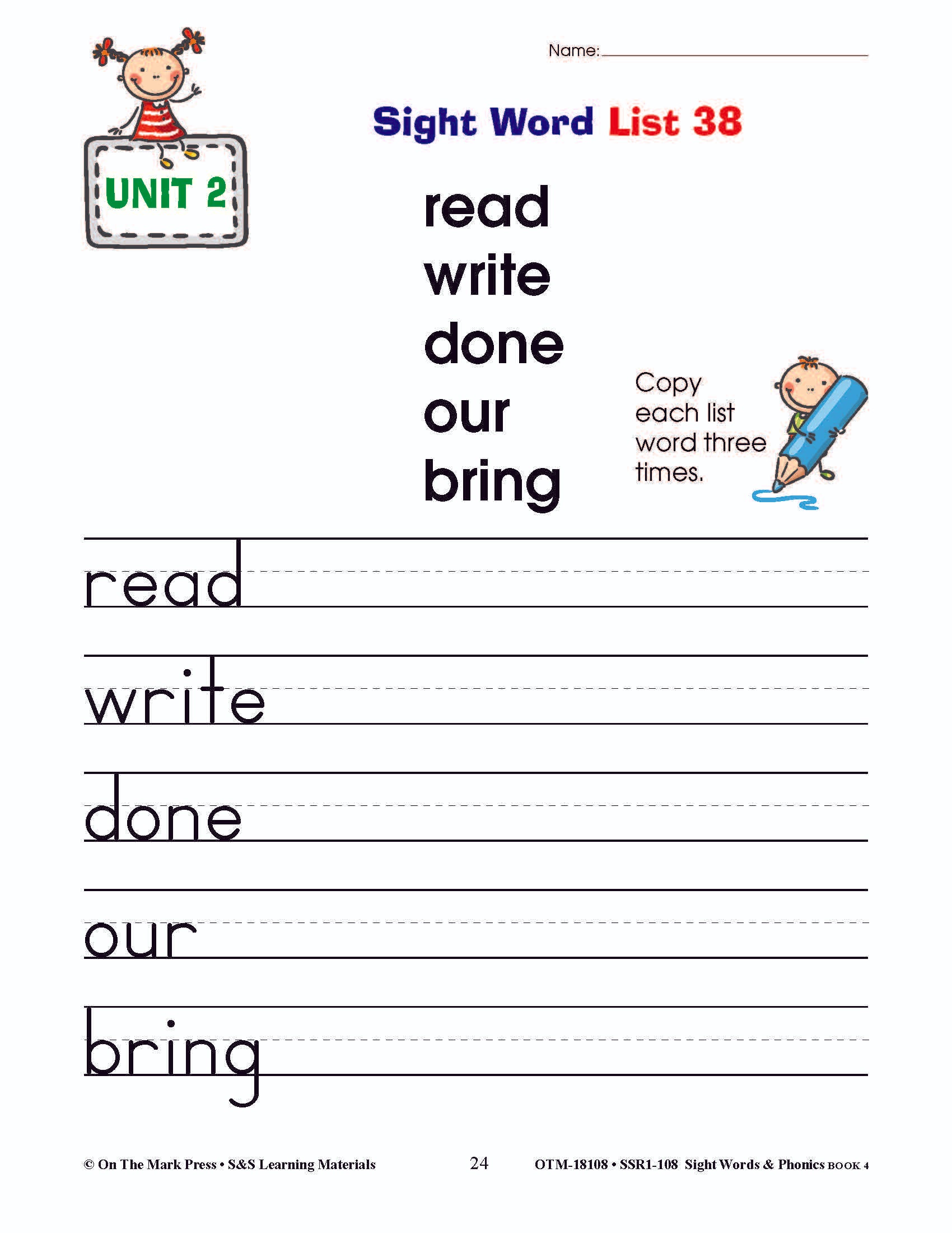 Sight Words & Phonics Book 4 Grades Junior Kindergarten to Grade 1