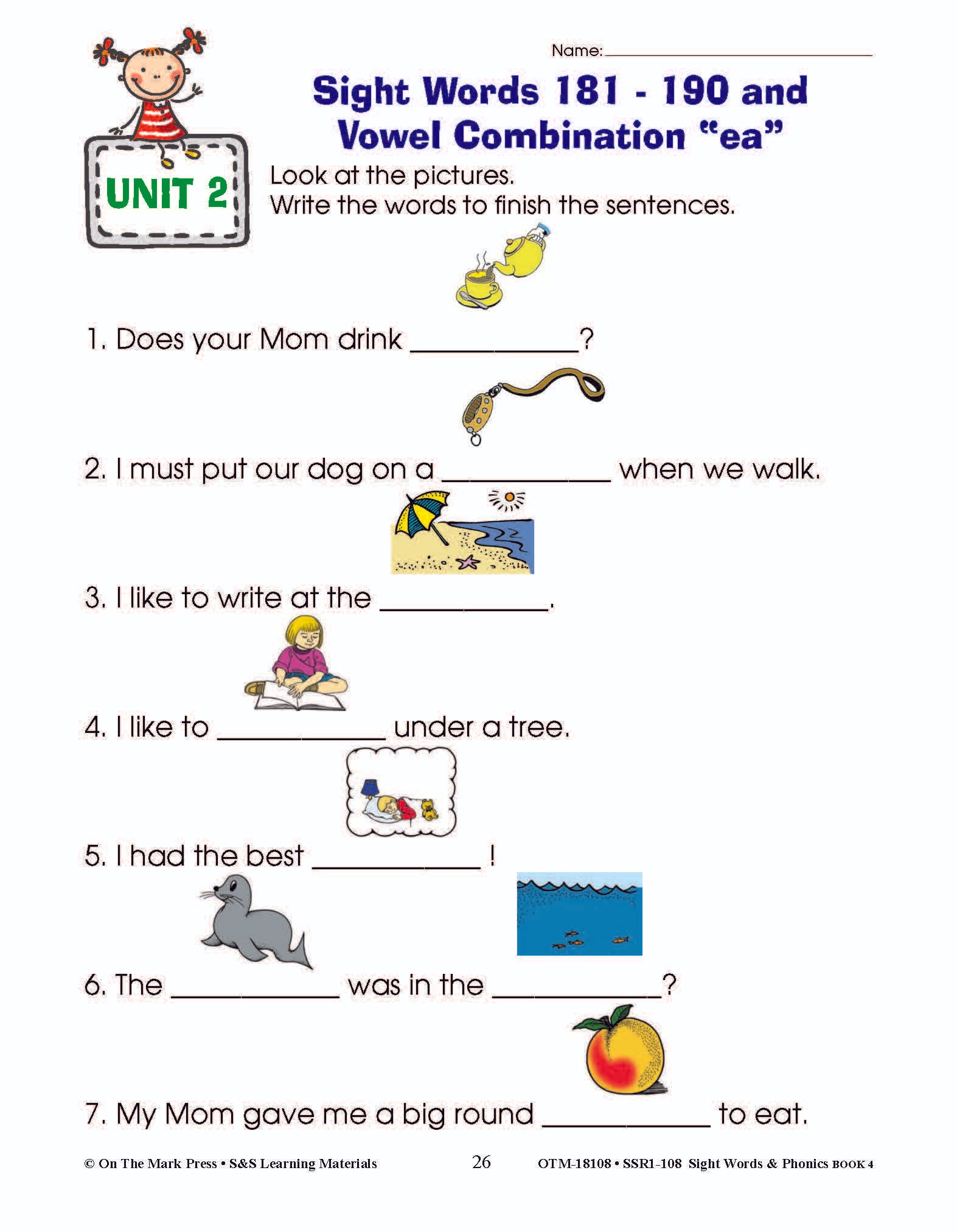 Sight Words & Phonics Book 4 Grades Junior Kindergarten to Grade 1