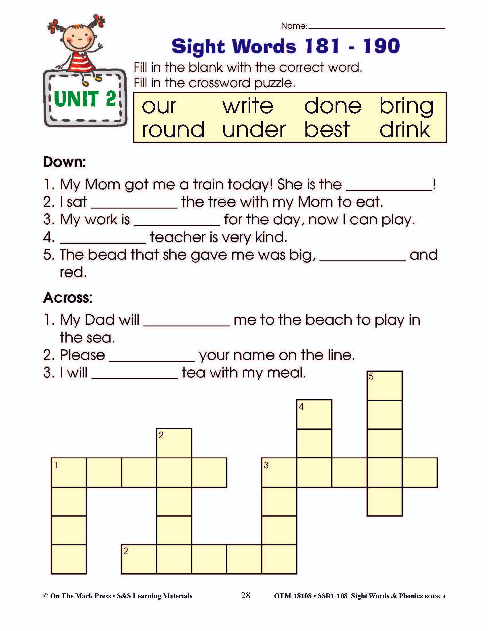Sight Words & Phonics Book 4 Grades Junior Kindergarten to Grade 1