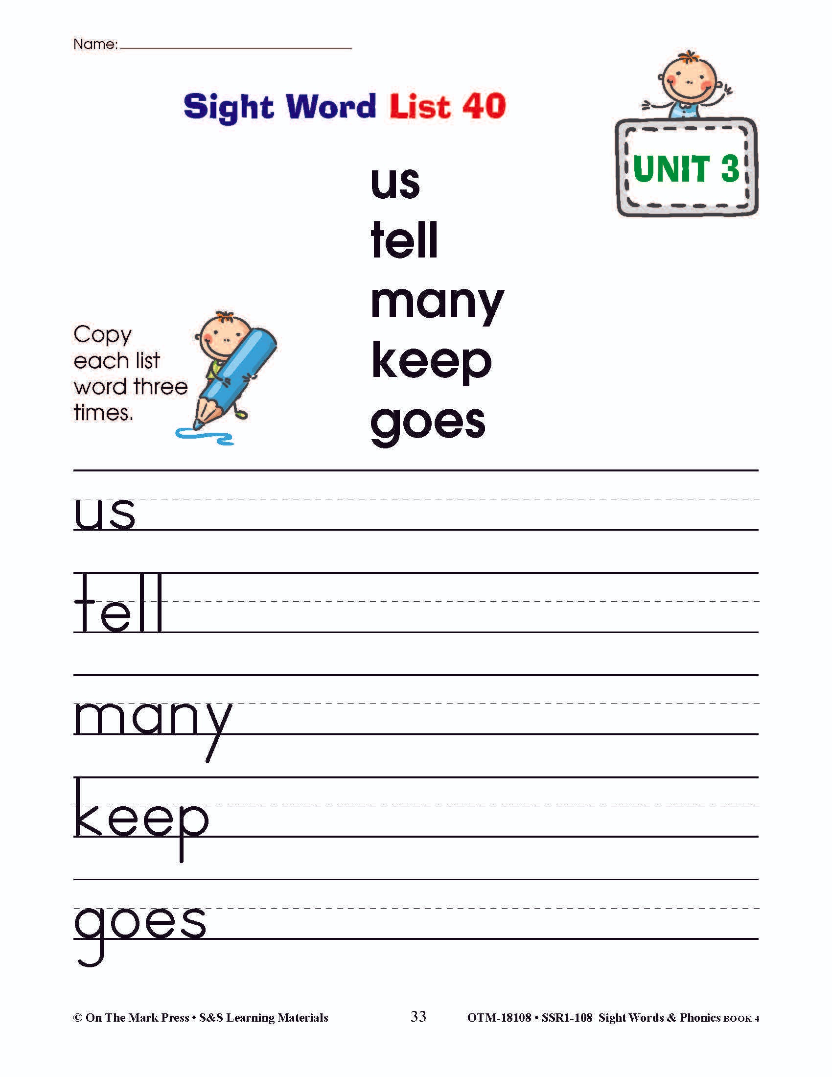 Sight Words & Phonics Book 4 Grades Junior Kindergarten to Grade 1