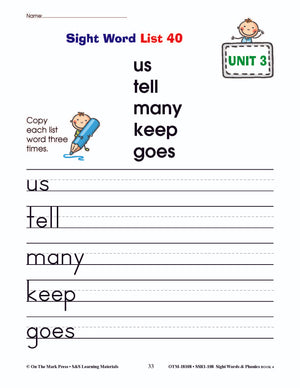 Sight Words & Phonics Book 4 Grades Junior Kindergarten to Grade 1