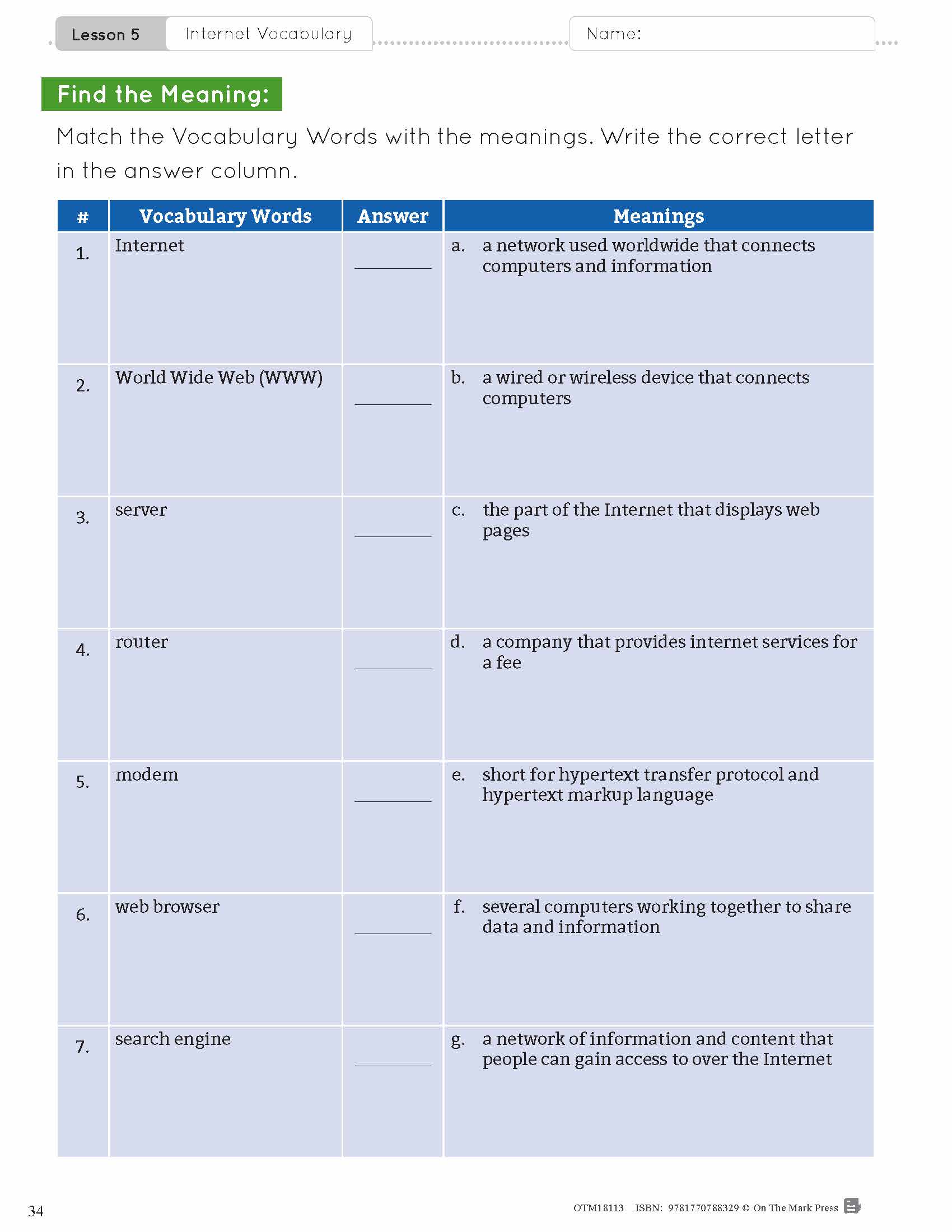 ESL - Vocabulary Development for Intermediate Students