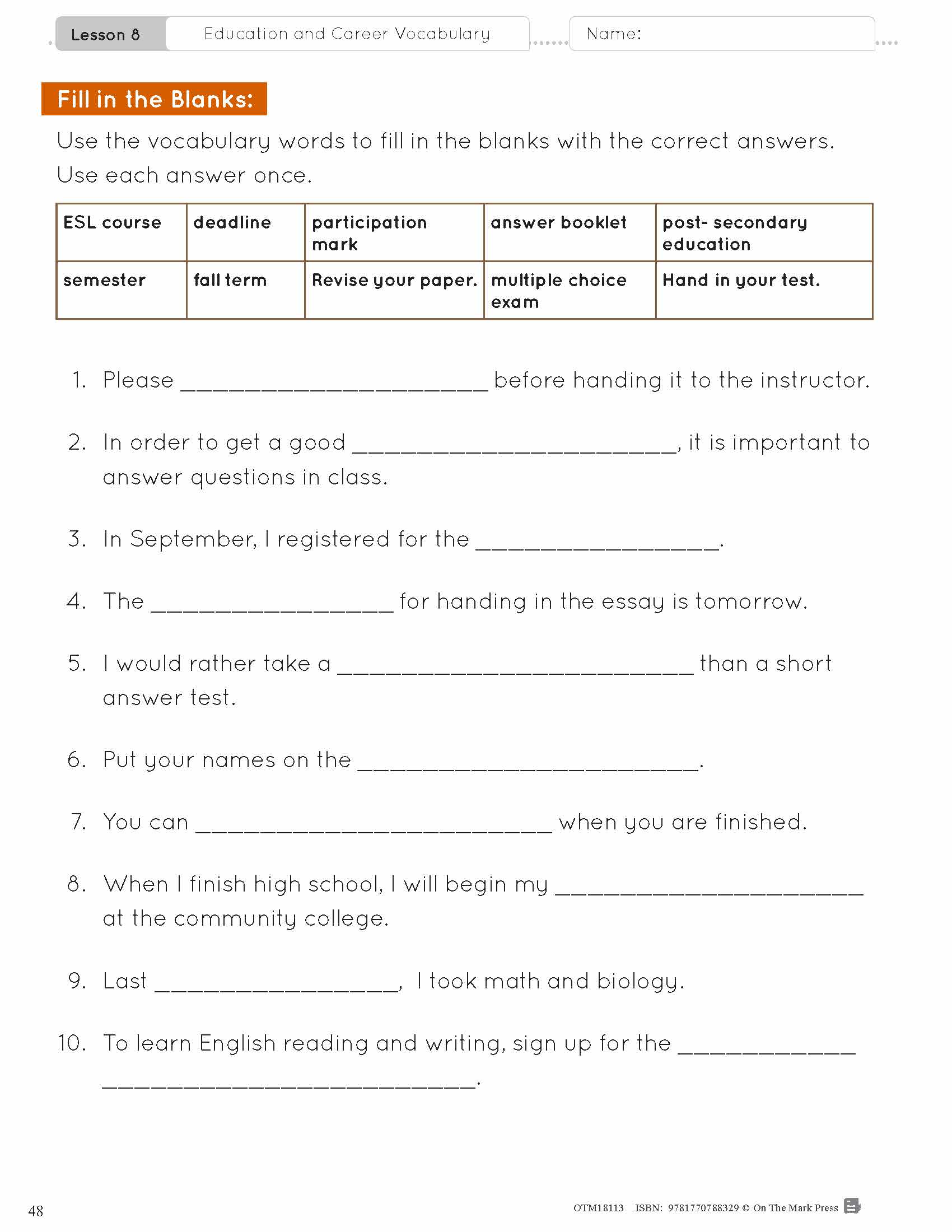 ESL - Vocabulary Development for Intermediate Students
