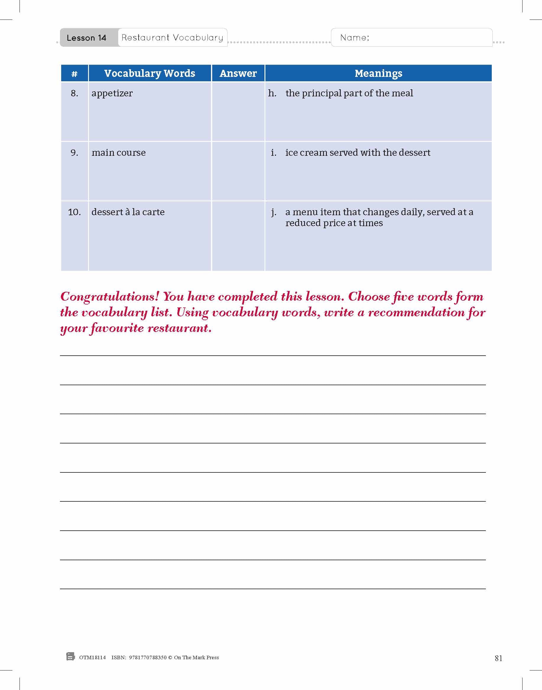 ESL - Vocabulary Development for Advanced Students