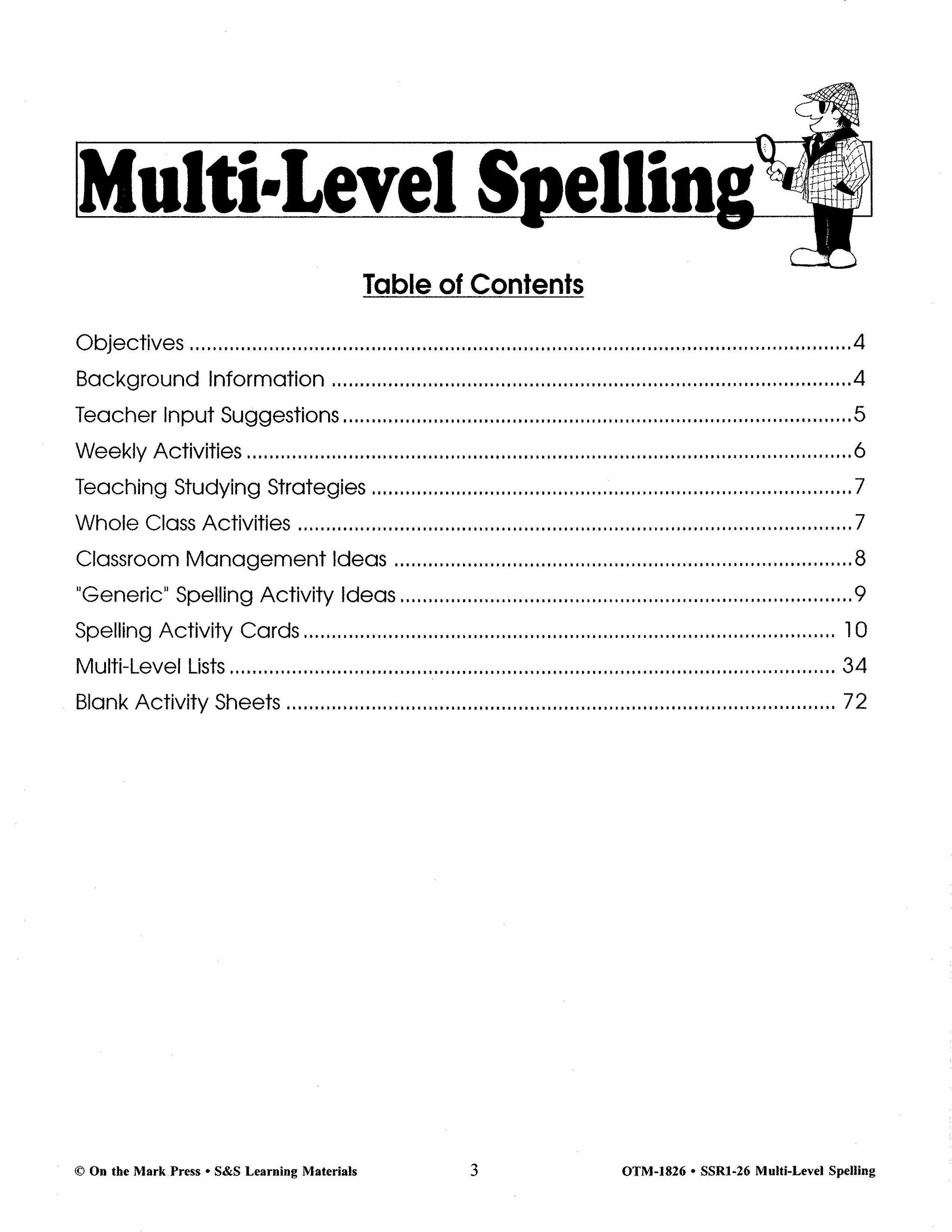 Spelling Work Sheets and Word Lists for Multi Level Student Abilities