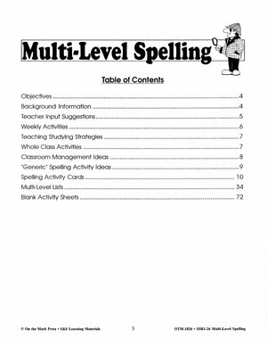 Spelling Work Sheets and Word Lists for Multi Level Student Abilities
