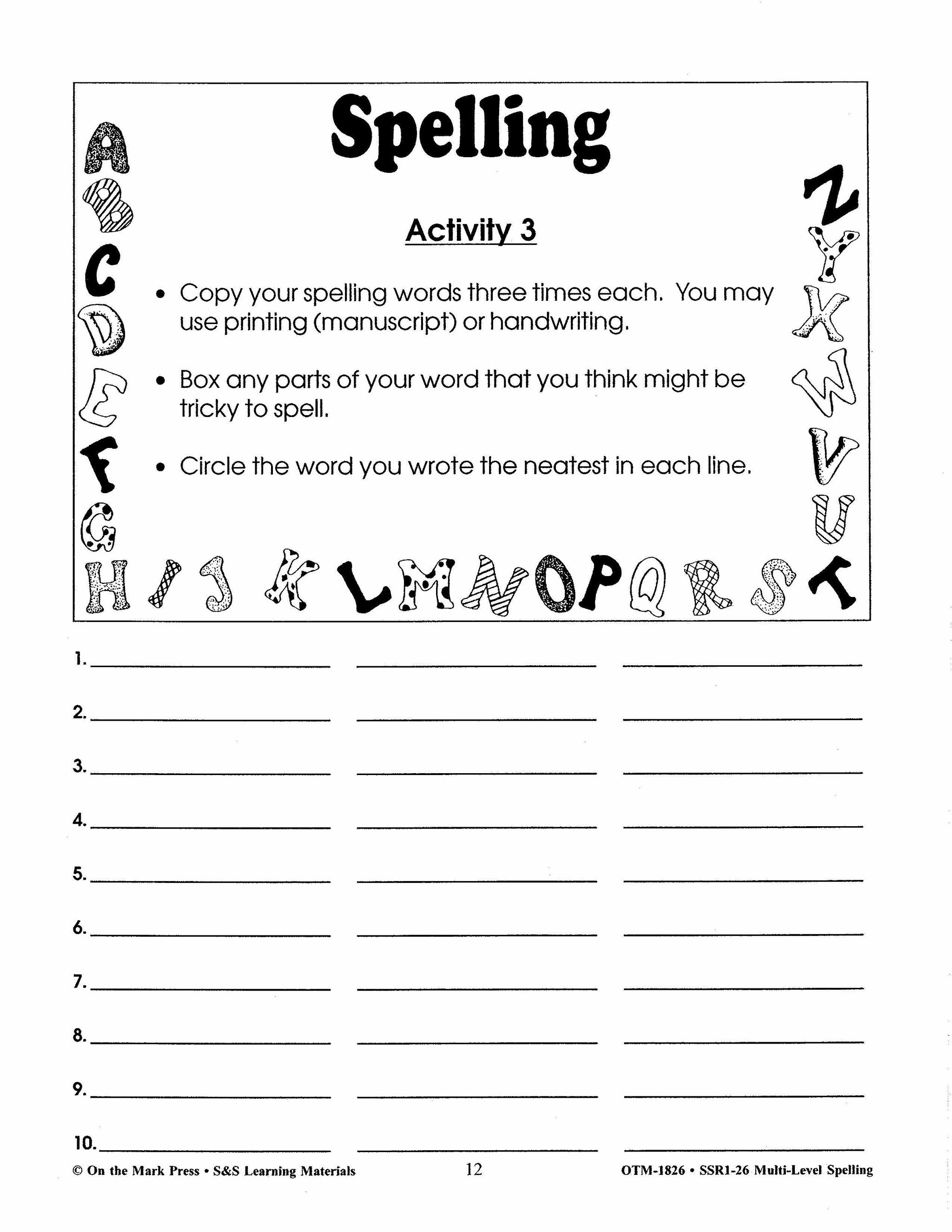 Spelling Work Sheets and Word Lists for Multi Level Student Abilities